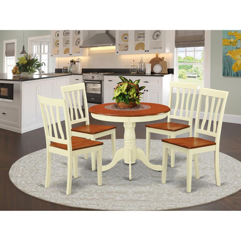 Dining set - 5 Pcs with 4 Wood Chairs in Buttermilk
