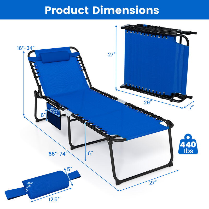 Adjustable 4 Position Folding Lounge Chair with Reclining Backrest and Footrest image number 2