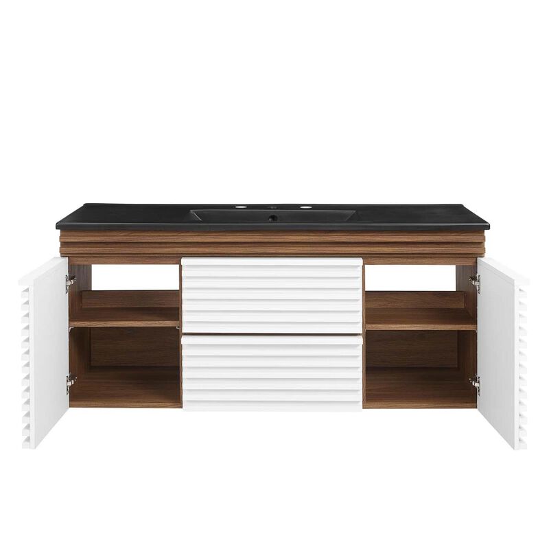 Modway Render 48" Wood Wall-Mount Bathroom Vanity - White/Walnut/Black image number 4