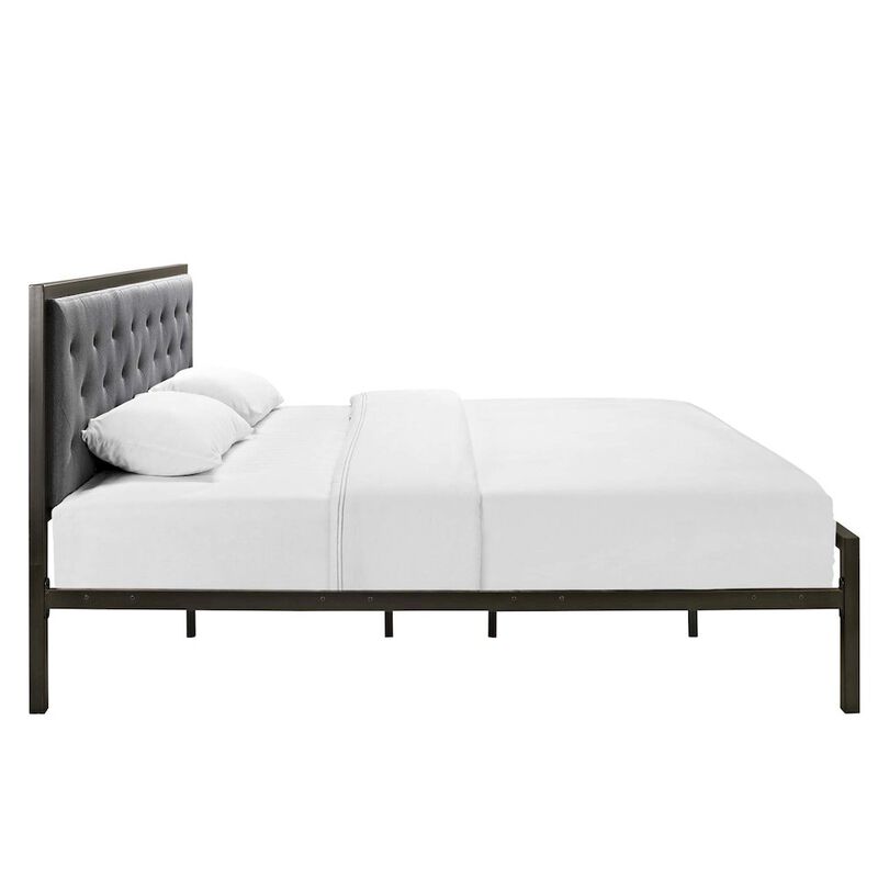 Mia Upholstered Brown Beige Tufted Platform Bed image number 2