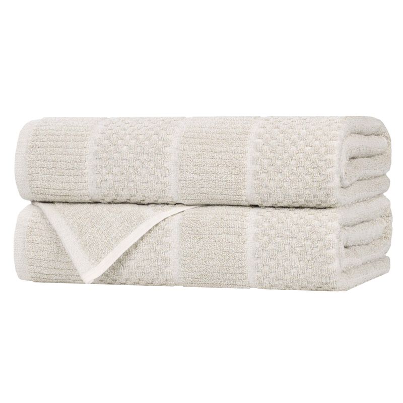2-Piece Cotton Blend Bath Towel Set &ndash; Checkered & Rib Textured Towels image number 0