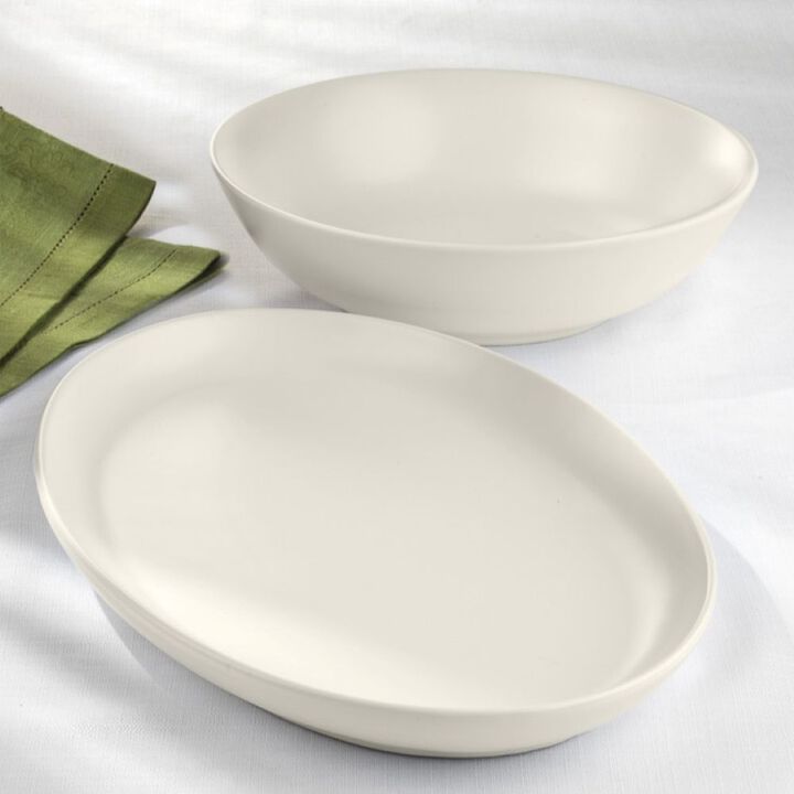 Euro Ceramica Euro Essential Stoneware Oval Serving Platter -Semi Matte White
