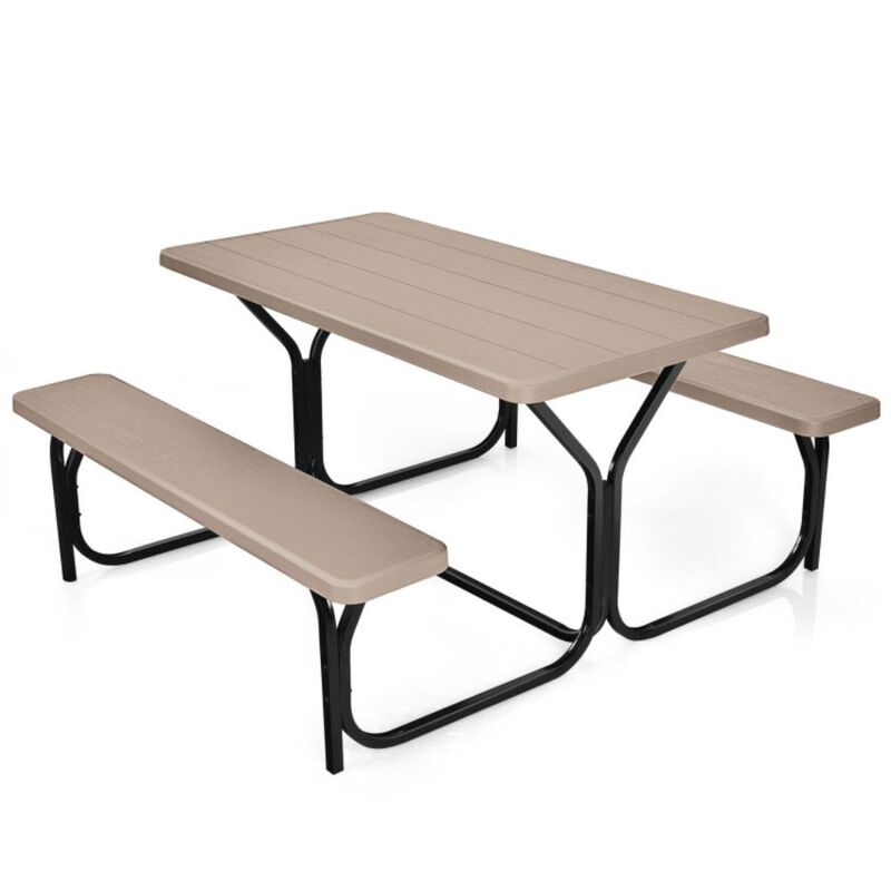 Hivvago HDPE Outdoor Picnic Table Bench Set with Metal Base