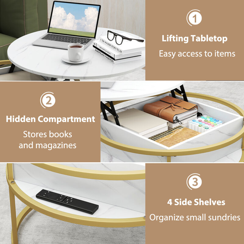 Round 31.5" Lift Top Coffee Table with Hidden Compartment & Side Storage image number 7