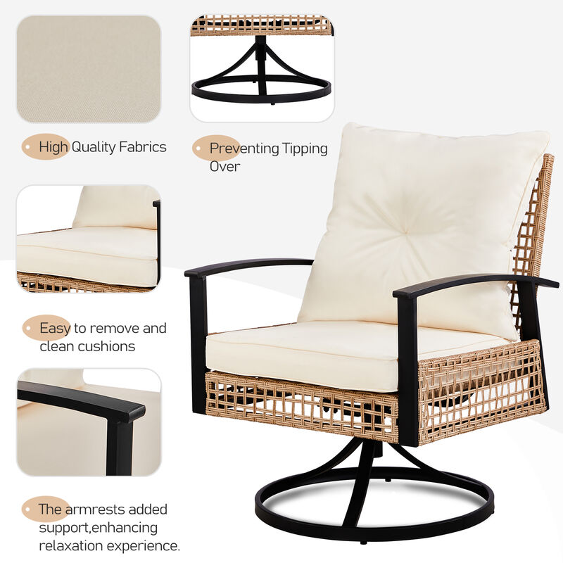 3-Piece Outdoor Wicker Patio Set &ndash; 2 Swivel Rocker Chairs and 1 Table for Comfortable Porch or Garden Seating image number 2