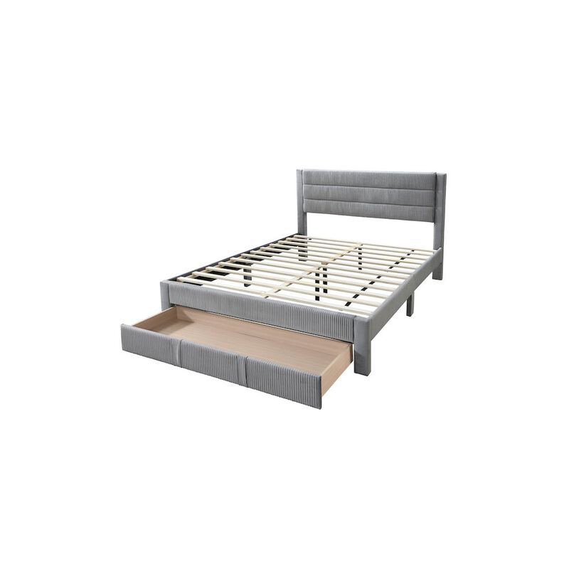 Poundex Queen Platform Bed with Underbed Storage in Gray