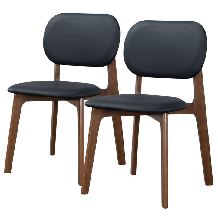Merax Mid-Century Modern Black Leather Dining Chairs (Set of 2)