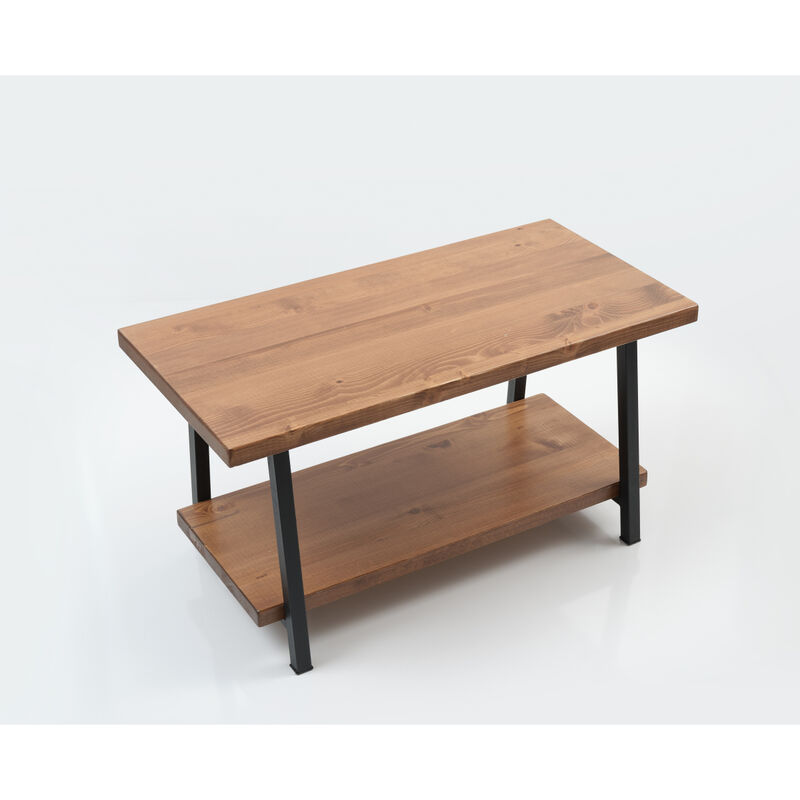 Furnish Home Store London 39" Solid Wood Rustic Coffee Cocktail Table for Living Rooms with Shelf