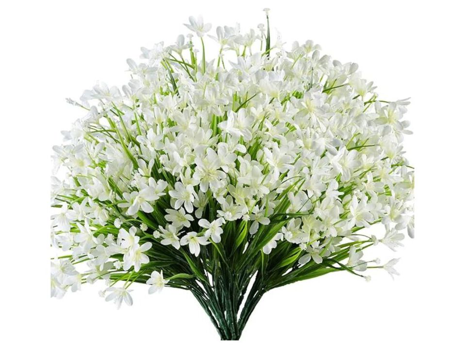 6 Bundle White Artificial Greenery Stems UV Resistant Outdoor Vase Filler