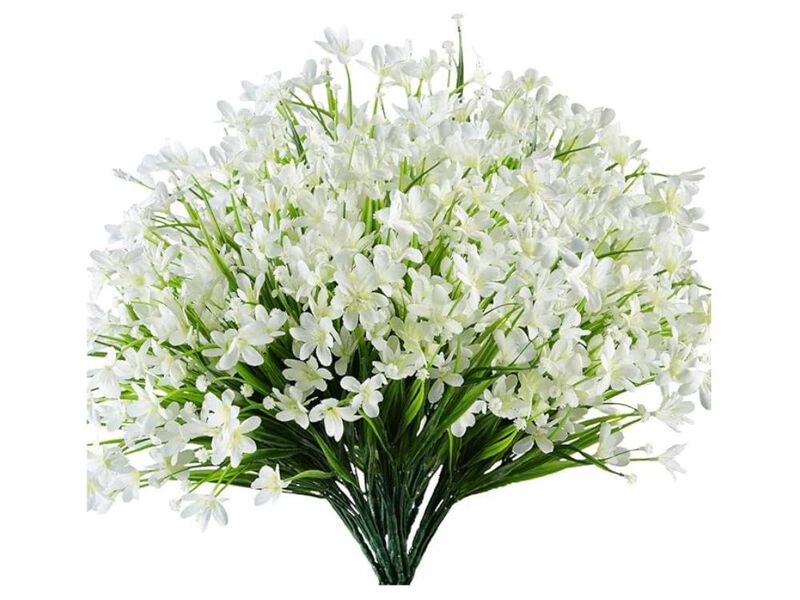 6 Bundle White Artificial Greenery Stems UV Resistant Outdoor Vase Filler image number 0