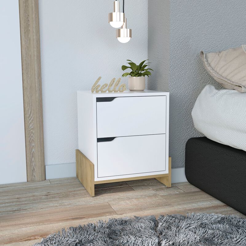 Luss Nightstand, Bedside Table with 2-Drawers -Black