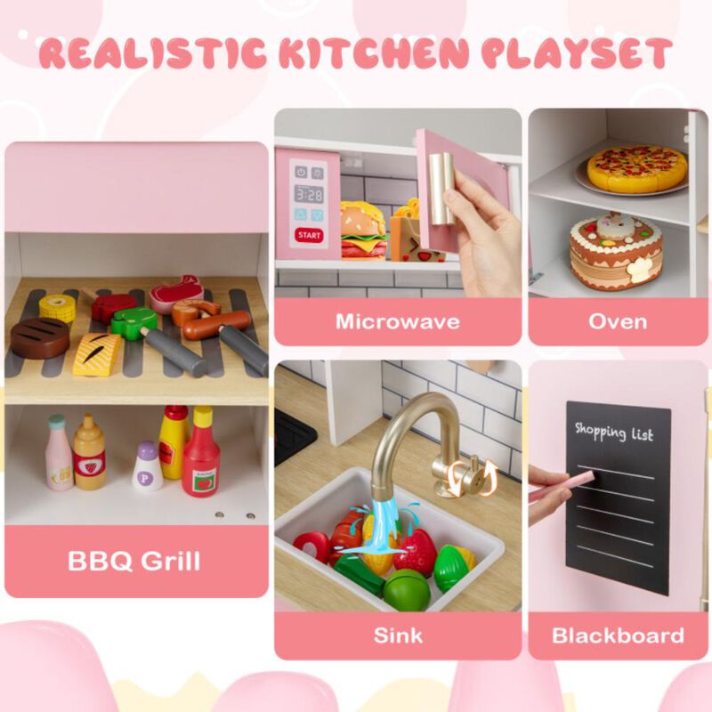 Hivvago Wooden Pretend Play Kitchen with Ice Maker Range Hood and Blackboard