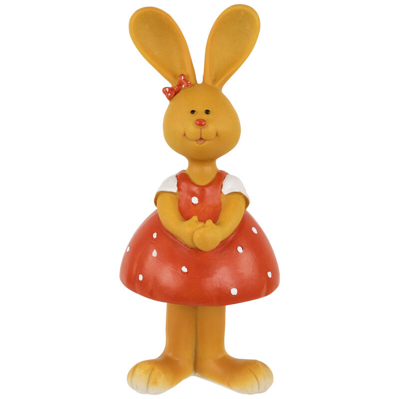 Bunny Girl in Polka Dot Dress Easter Outdoor Garden Statue - 8"
