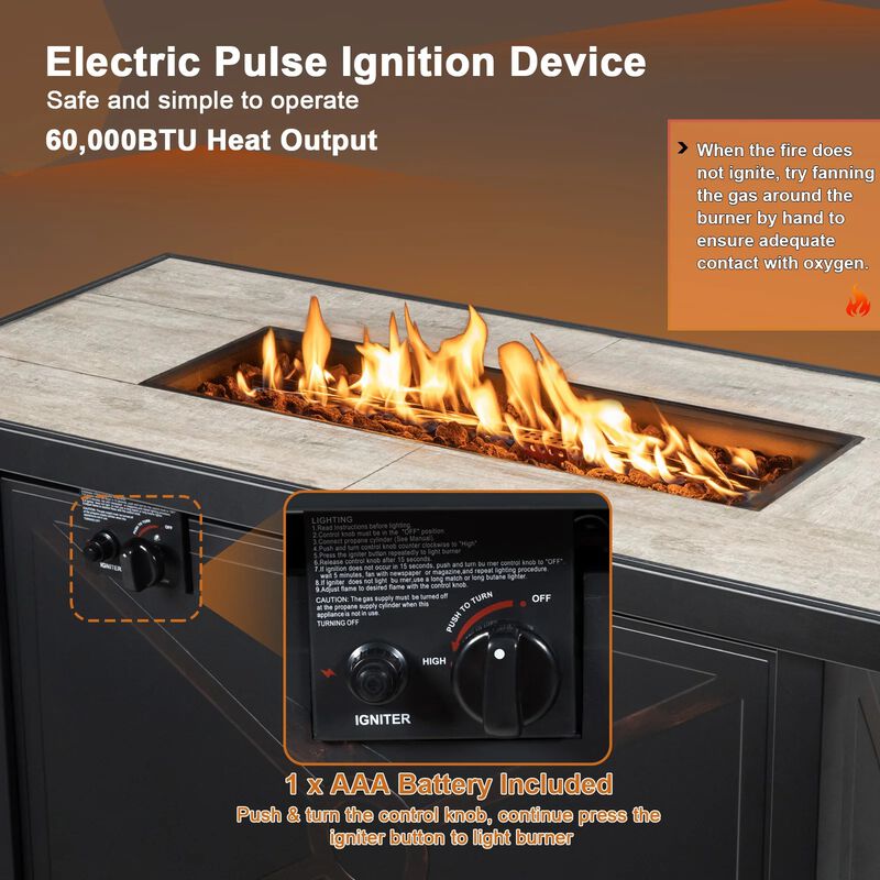 Mondawe 42" Fire Pit Table - 60K BTU, Ceramic Top & Hidden Storage