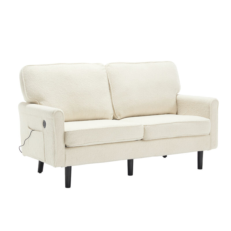 TATEUS Mid Century Modern Loveseat - 2 Seater Comfy Sofa Couch with USB Port & Removable Pillow Cover for Living Room/Bedroom