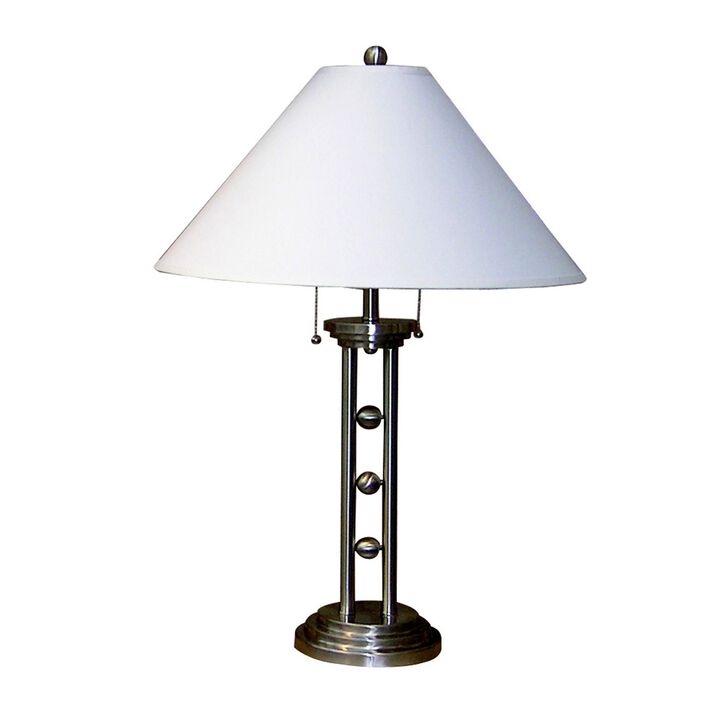 Hivvago 27" Silver Metal Two Light Table Lamp With White Classic Empire Shade