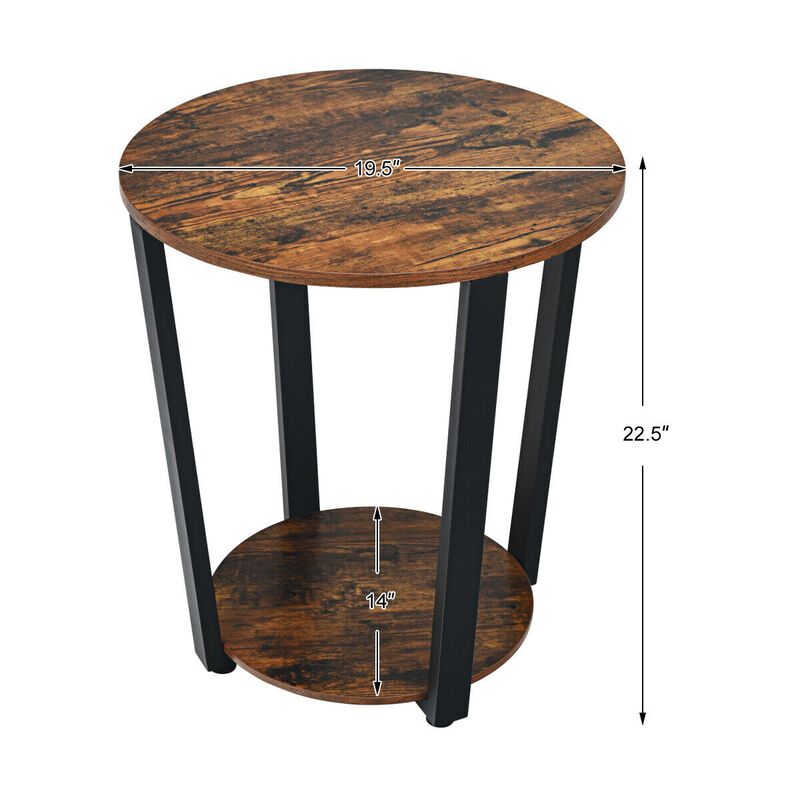 2-tier Round End Table with Storage Shelf & Metal Frame image number 4
