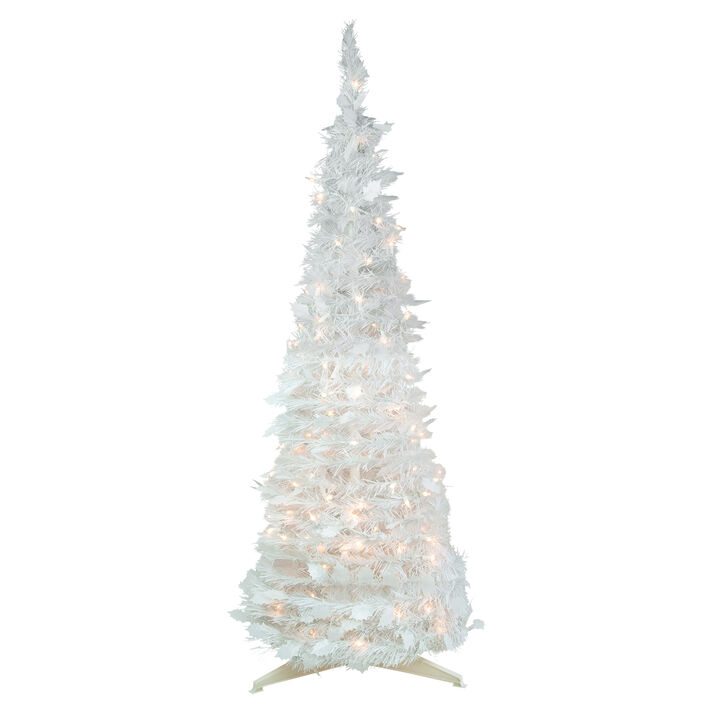 6' Pre-Lit White Tinsel Pop-Up Artificial Christmas Tree  Clear Lights