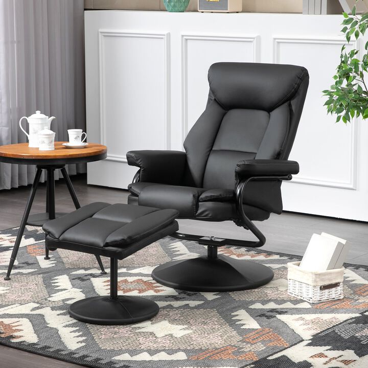 Recliner Chair with Ottoman Footrest, 360° Swivel Reclining Chair, Faux Leather Living Room Chair with Adjustable Backrest, Black