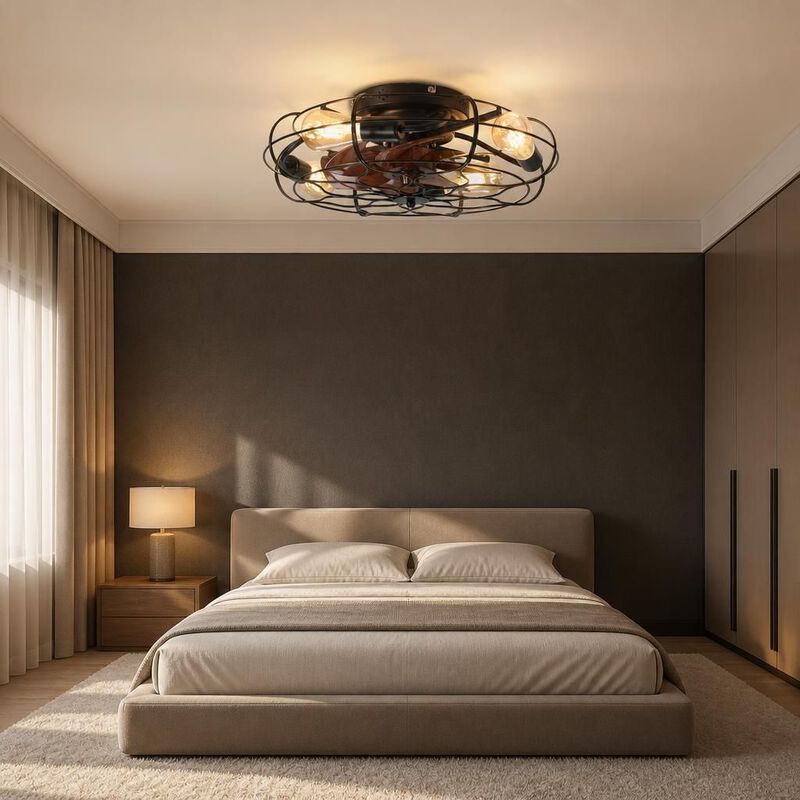 ELEMENT ACE Industrial Caged Ceiling Fan with Light, 6-Speed Reversible Motor, Remote Control Timer, Low Noise Farmhouse Industrial Decor for Indoor Home Spaces image number 3