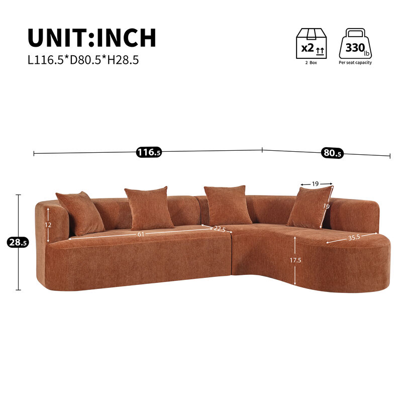 Whisen 116.5" Cloud Sectional Sofa, L-Shaped Chenille with Memory Foam, 4-Seat Curved Couch for Living Room image number 9