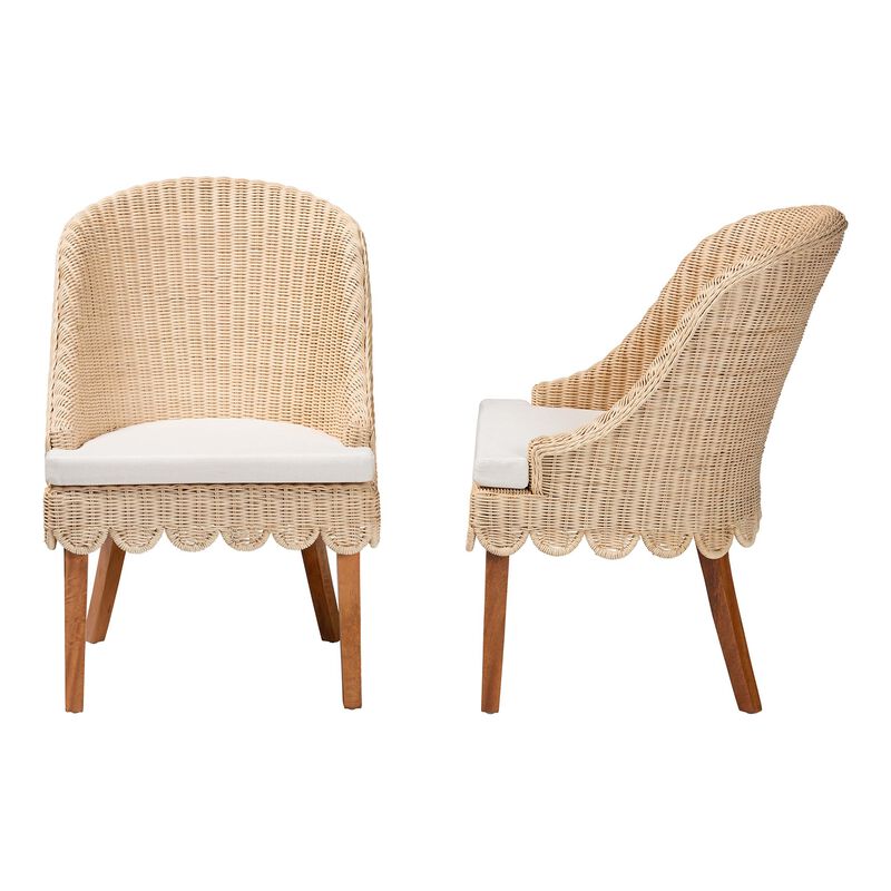 bali & pari Mabel Natural Rattan 2-Piece Dining Chair Set - Handwoven Wicker Accent Chair with Wingback Frame and Seat Cushion for Kitchen or Dining Room image number 2