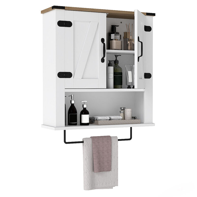Farmhouse Bathroom Wall Cabinet with Towel Bar Storage image number 3