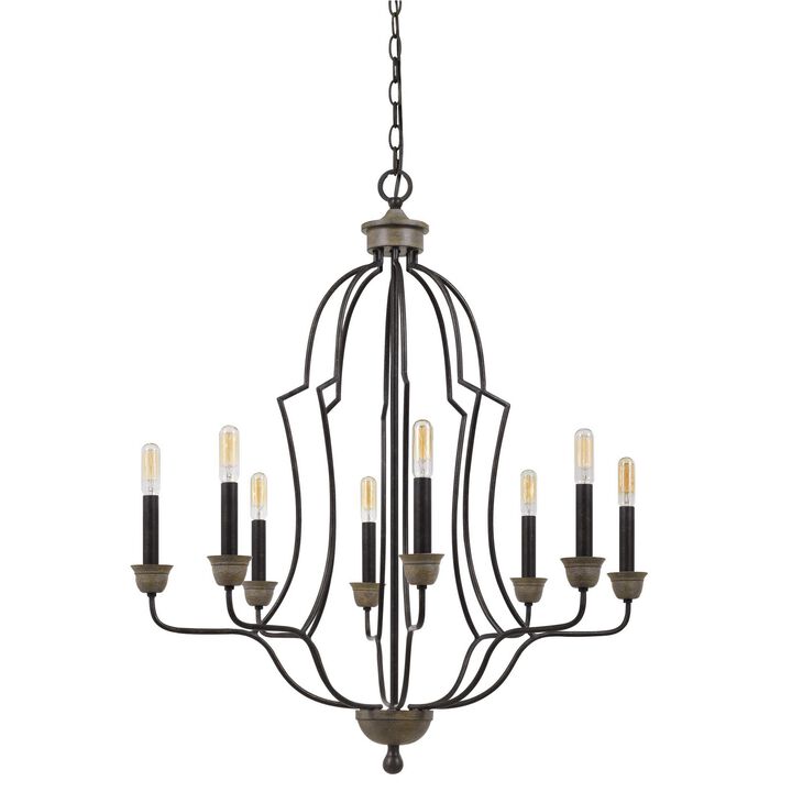 Watt Metal Chandelier with Tubular Frame, Textured Bronze-Benzara