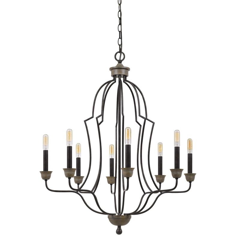 Watt Metal Chandelier with Tubular Frame, Textured Bronze-Benzara
