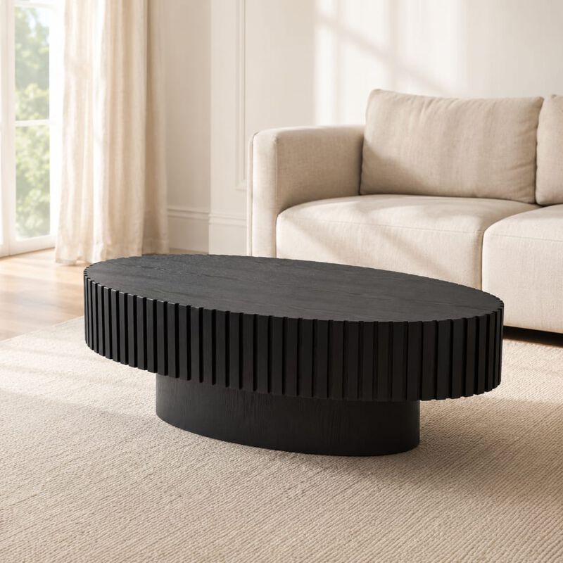 GOODSILO Modern Elliptical Drum Coffee Table with Sturdy Pedestal Base, 43.7 Inch Space Saving Oval Accent Table for Living Room and Bedroom Use image number 2