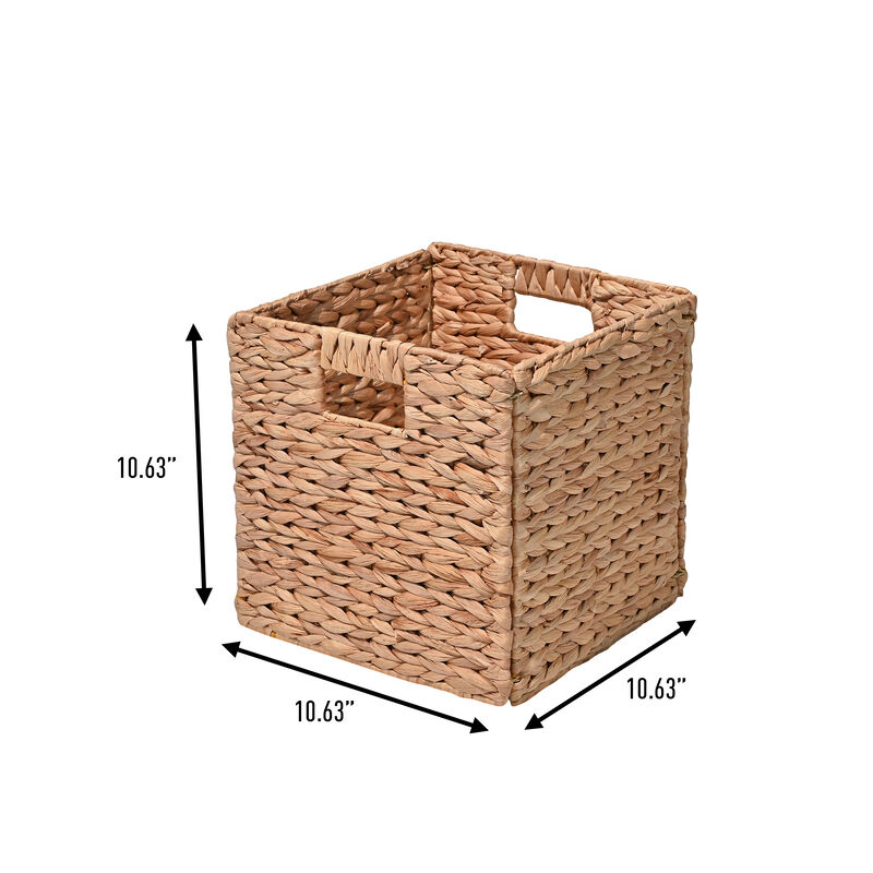 Bryce Classic Farmhouse Handwoven Hyacinth Collapsible Storage Cube Baskets with Handles