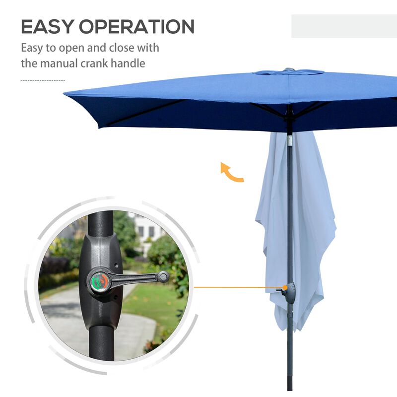 Blue Rectangular Shade: 6.6x10ft Patio Umbrella with Crank