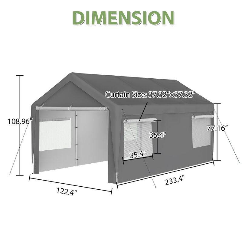 Mondawe 10x20FT Heavy Duty Carport Canopy - Galvanized Steel Car Garage with Roll-up Windows