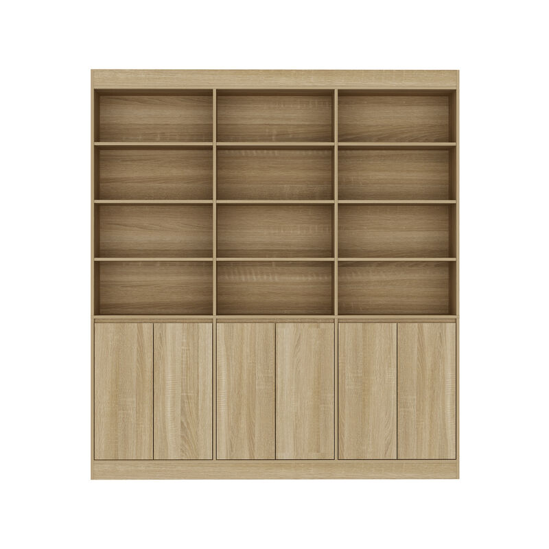 FUFU&GAGA Modern 12-Shelf Wooden Bookcase with 6 Doors, Brown Textured Finish (70.9''W x 12''D x 78.7''H) image number 0