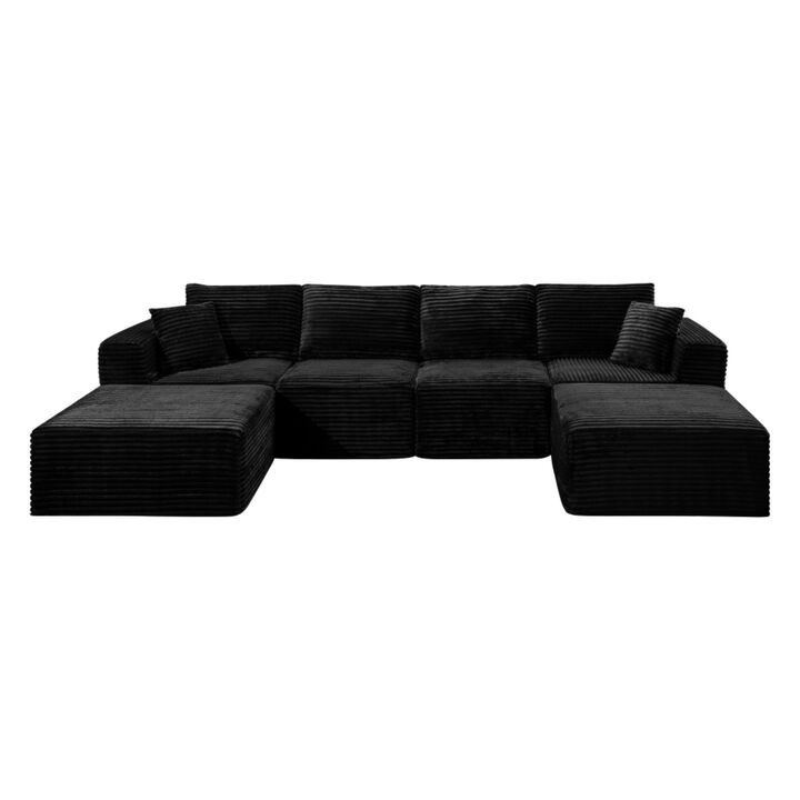 Hobkil 133.2" Corduroy U‑Shaped Modular Sectional Sofa