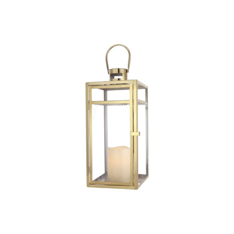 HomeRoots Set of Three Clear And Gold Glass And Stainless Steel Tabletop Lantern Candle Holders image number 2