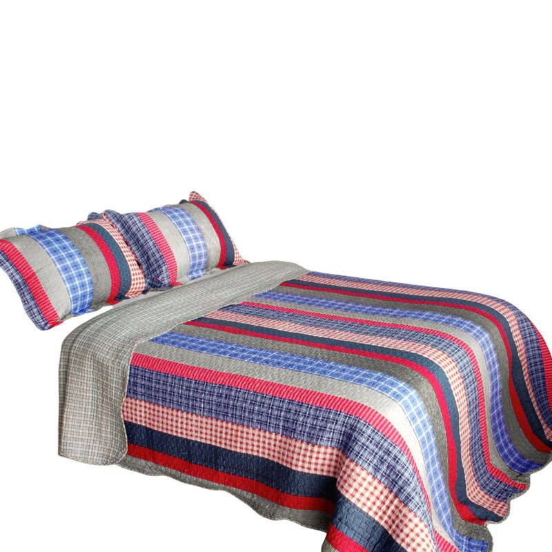 3-Piece Cotton Vermicelli Quilted Striped Printed Quilt Set with Matching Shams image number 1