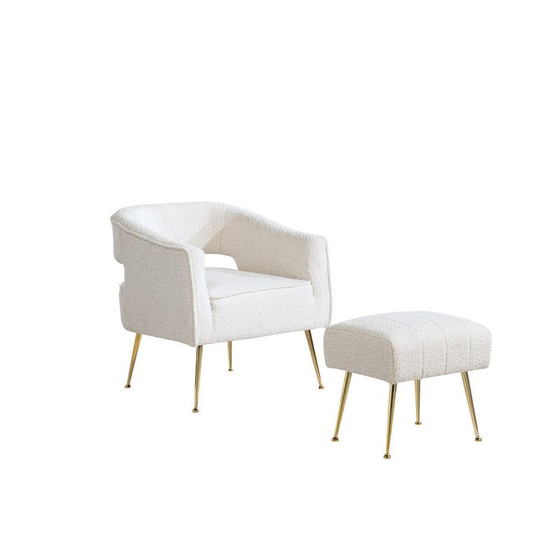 Best Quality Furniture 2 Pc Cream Accent Chair And Ottoman With Gold Legs