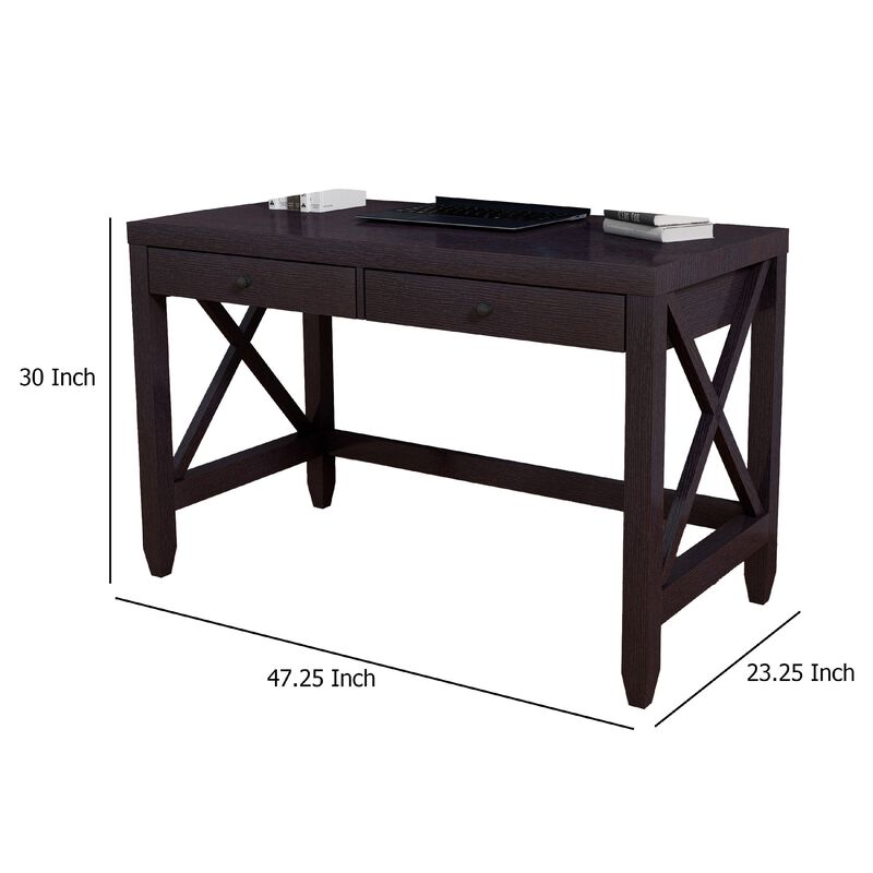 Home Office Writing Desk, 2 Drawers, 47 Inch Farmhouse Red Cocoa Brown