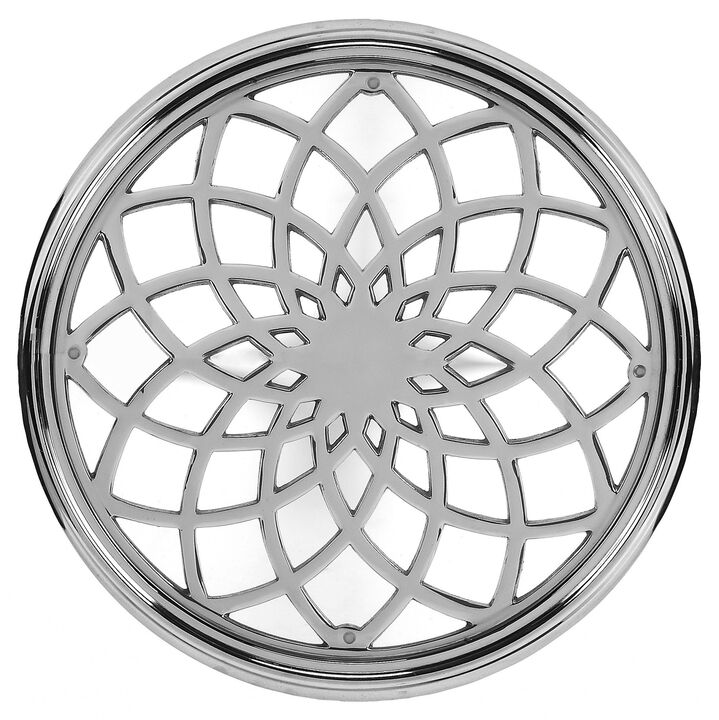 Hivvago 26 Inch Silver Aluminum Open Lattice Round Top End Table