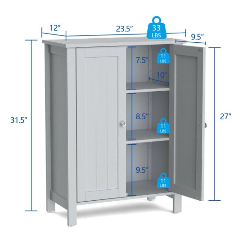 2-Door Bathroom Floor Storage Cabinet with Adjustable Shelf