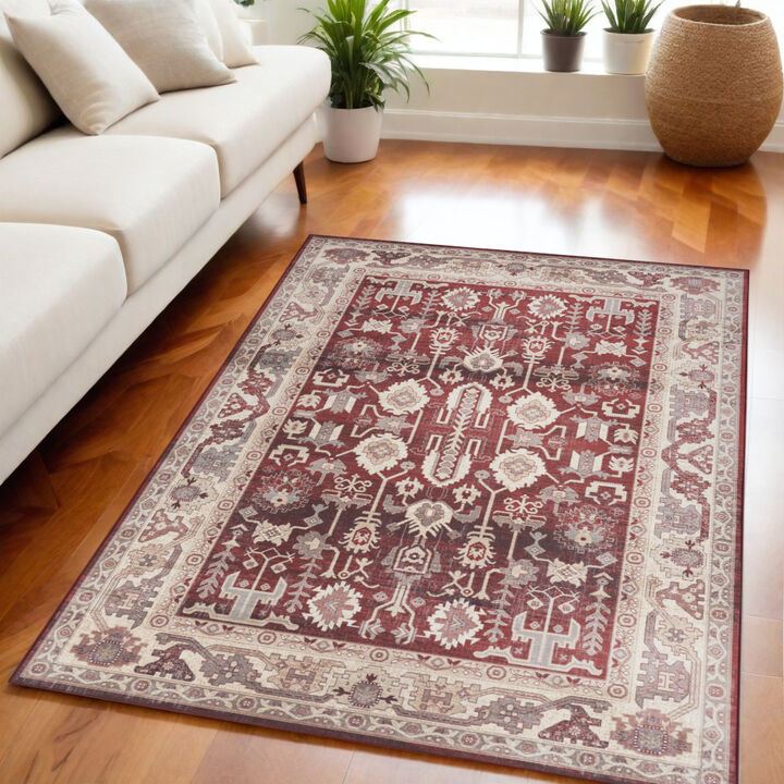 HomeRoots Oriental Distressed Non Skid Area Rug