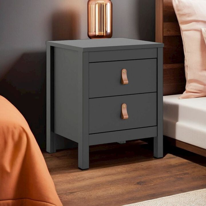 Furnifact Stylish Black Matte Nightstand With Two Drawers For Modern Bedrooms