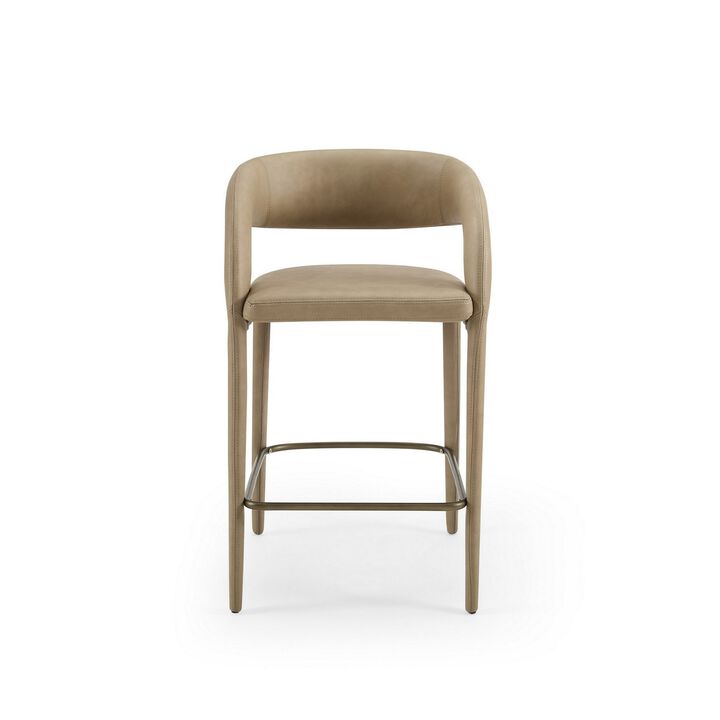 Cid Taya 26 Inch Counter Stool Chair, Tapered Legs, Tan Faux Leather - Benzara