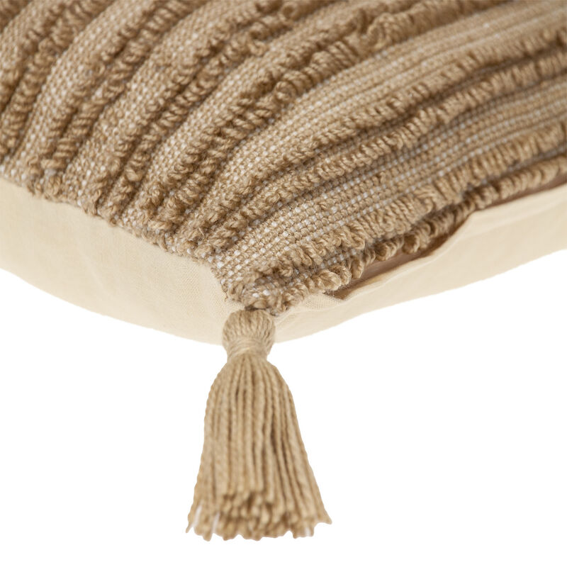 HomeRoots 14" X 20" Beige Striped Cotton Throw Pillow With Tassels image number 3