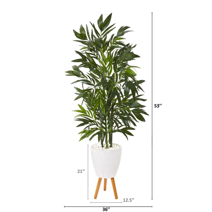 HomPlanti 53 Inches Bamboo Palm Artificial Tree in White Planter with Stand
