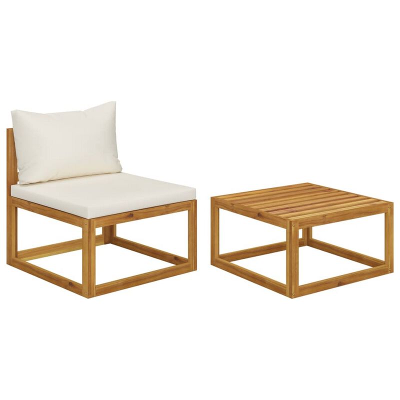 2pc Outdoor Chair and Table Set, Square Top, Brown Acacia Wood, White - Benzara