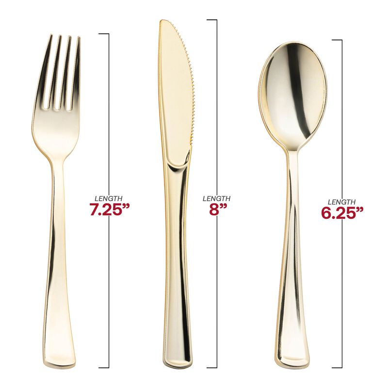 Gold Plastic Cutlery in White Pocket Napkin Set (70 Sets) image number 2