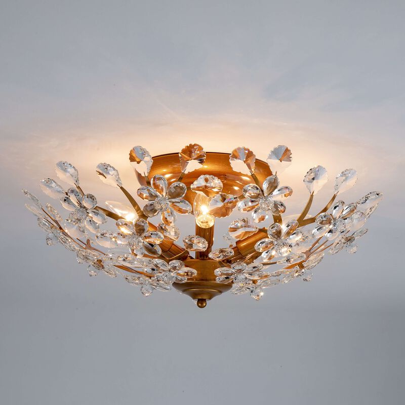 Juan 5-light Crystal Glass Flowers Blooms Flush Mount - Medium‑gloss Brushed Brass Finish image number 5
