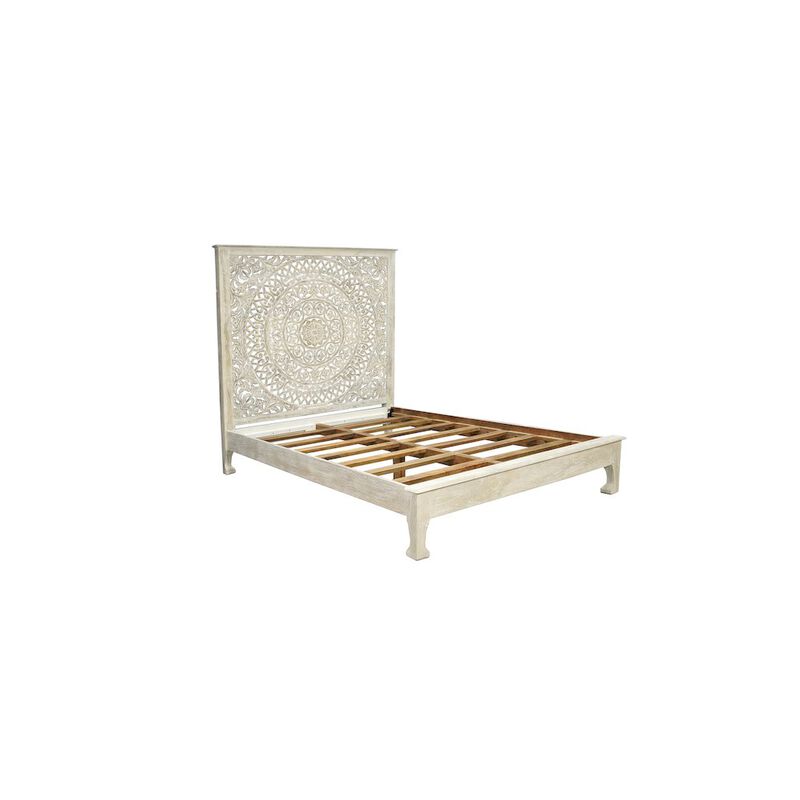 Taran Designs Auden Floral Carved Solid Wood Queen Panel Bed